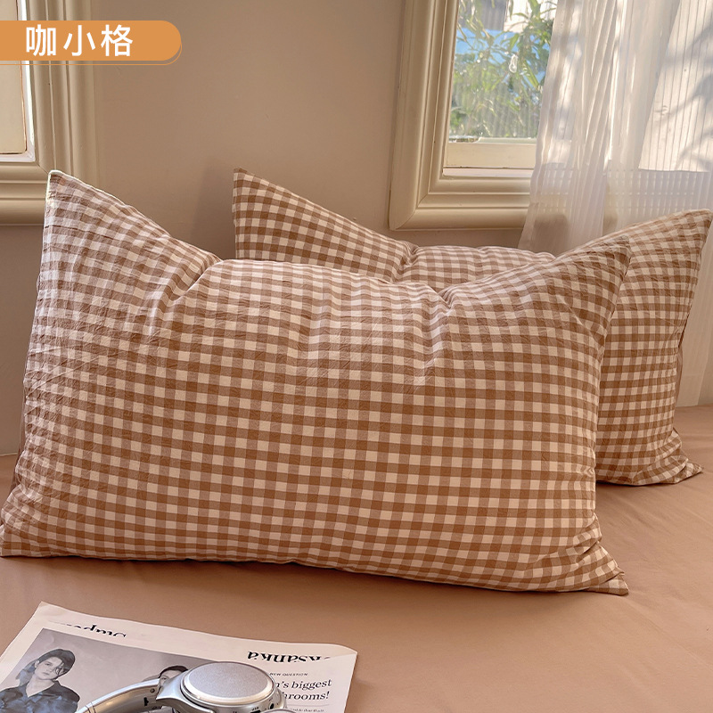 INS Liangpin Funda de almohada de algodón lavado Funda de almohada de algodón de color sólido de algodón puro Dos simple 48*74cm Par individual