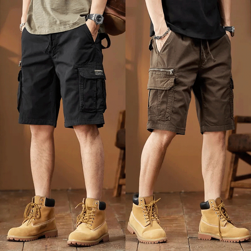 Pure Cotton Work Shorts for Men, Summer Five-Point Pants, Loose Casual Pants, Men's Mid-Length Pants with Large Pockets, Durable Pants
