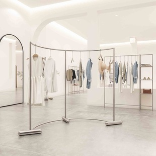 Clothing Store Display Stand Creative Arc Stainless Steel Floor-to-Floor Middle Island Stand Men's and Women's Clothing Children's Clothing Store Display Prop Stand