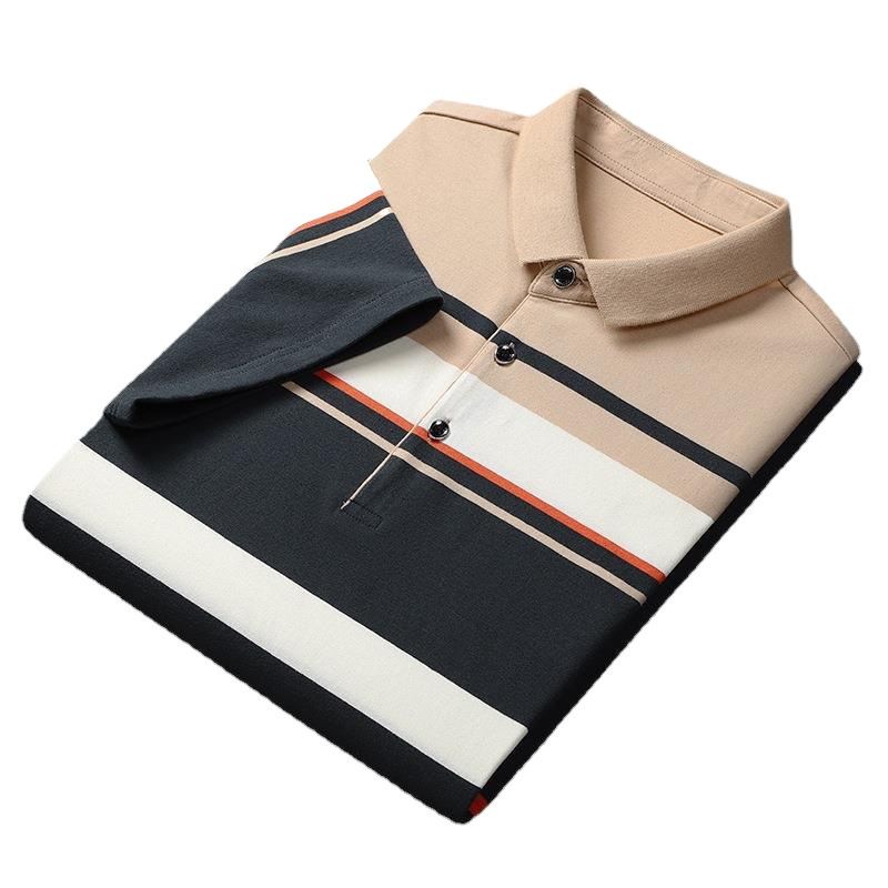 Camiseta de polo de algodón hombre de alta gama ligera de negocios T-shirt de rayas de verano nuevo estilo de golf de manga corta T-shirt de revestimiento
