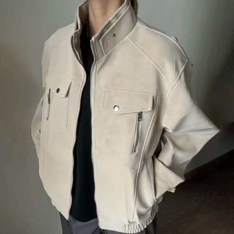 男式夹克春秋新款潮流时尚皮夹克青少年机车服立领皮衣外套|undefined