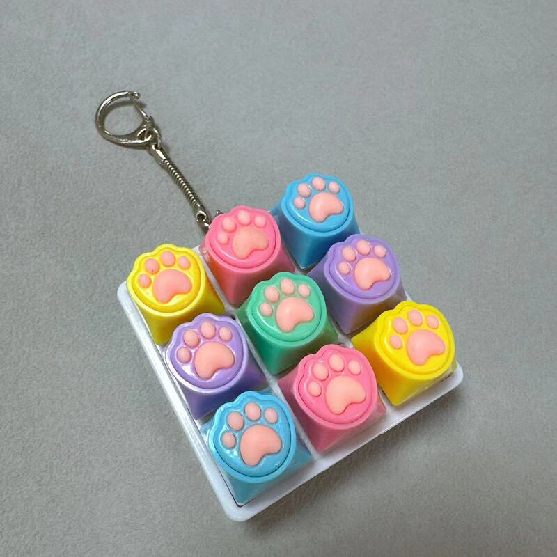 Super Cute Nine-Key Cat Claw Keycap Girly Pink Mechanical Keyboard Keycap Soft Silicone Keychain Decompression Pinch
