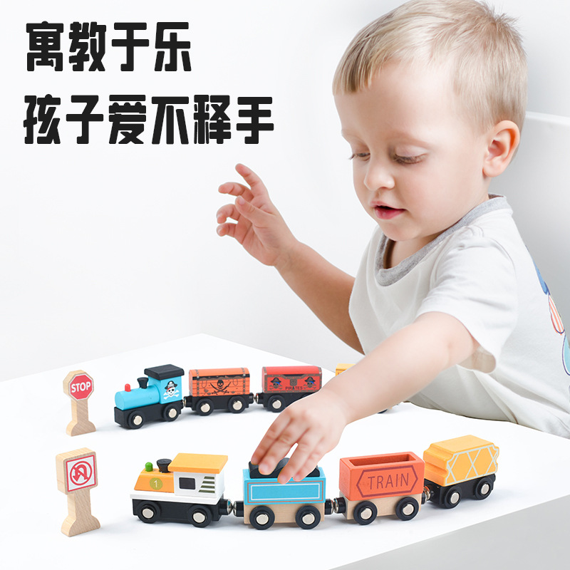 Juego de tren de succión magnética de caja de madera divertida para niños de madera