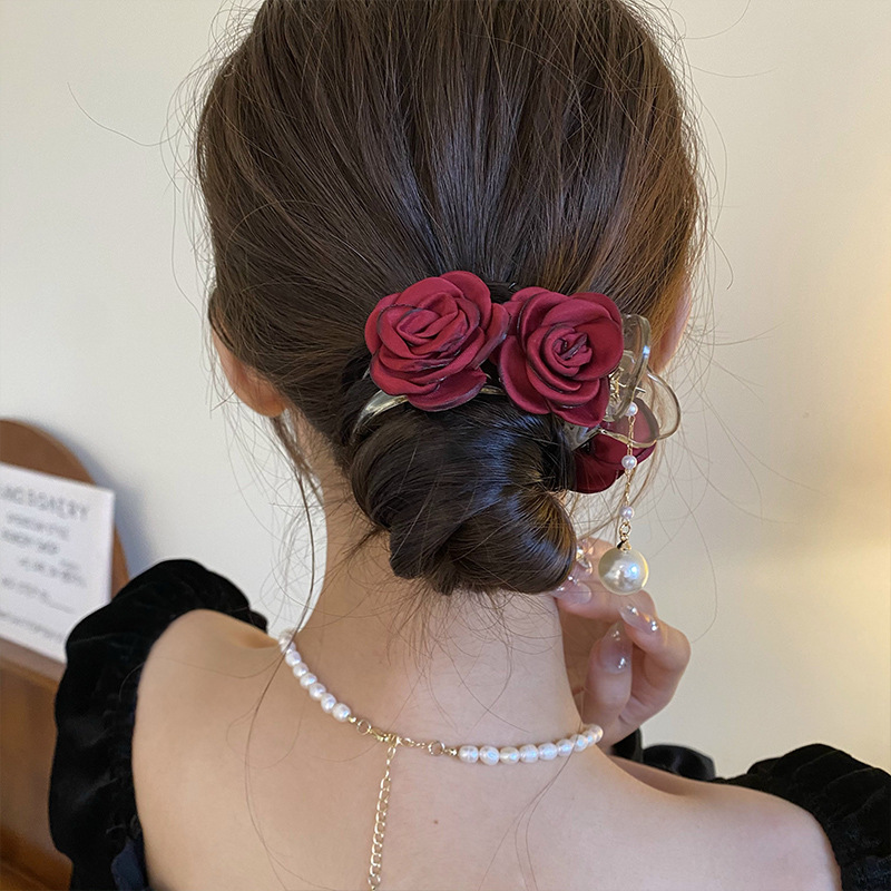 2023 New Rose Pearl Pendant Tassel Hairpin Grab Clip Ball Head Fairy Lady Hair Accessories Headwear Hairpin