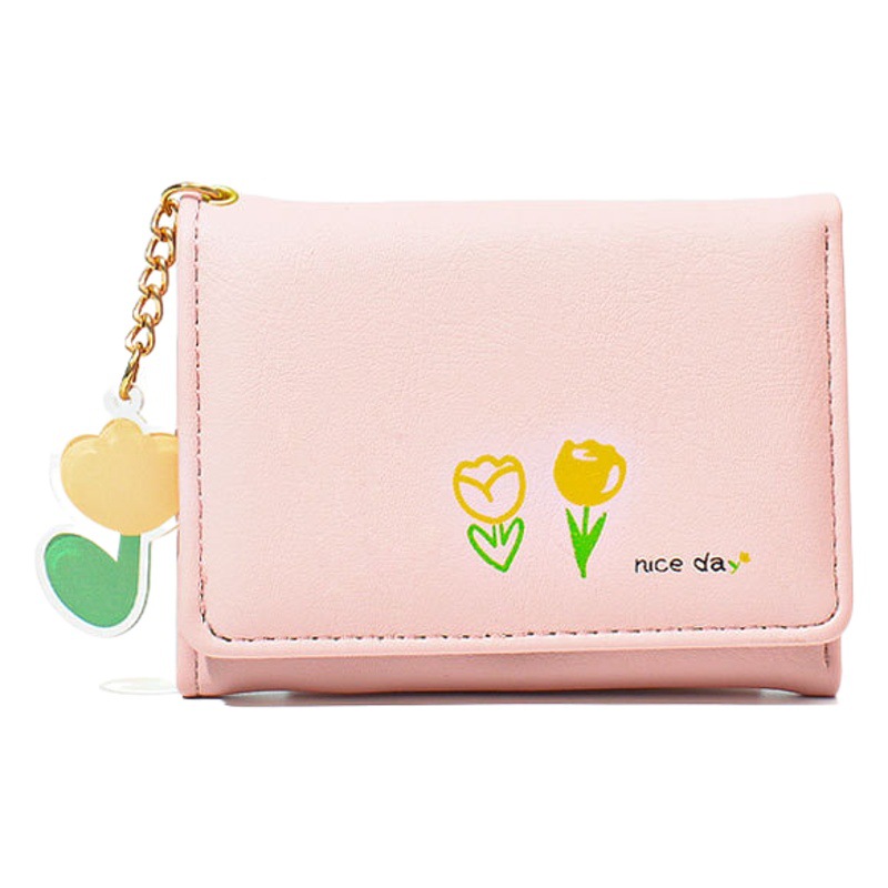 2024 nuevo pequeño monedero corto tríptico color sólido simple impreso lindo estudiante fresco plegable titular de la tarjeta billetera