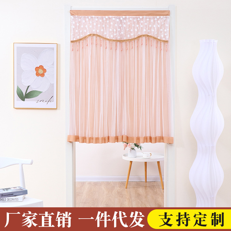 Door curtain half curtain short curtain bedroom bathroom covering curtain kitchen gauze curtain lace French half partition curtain punch-free