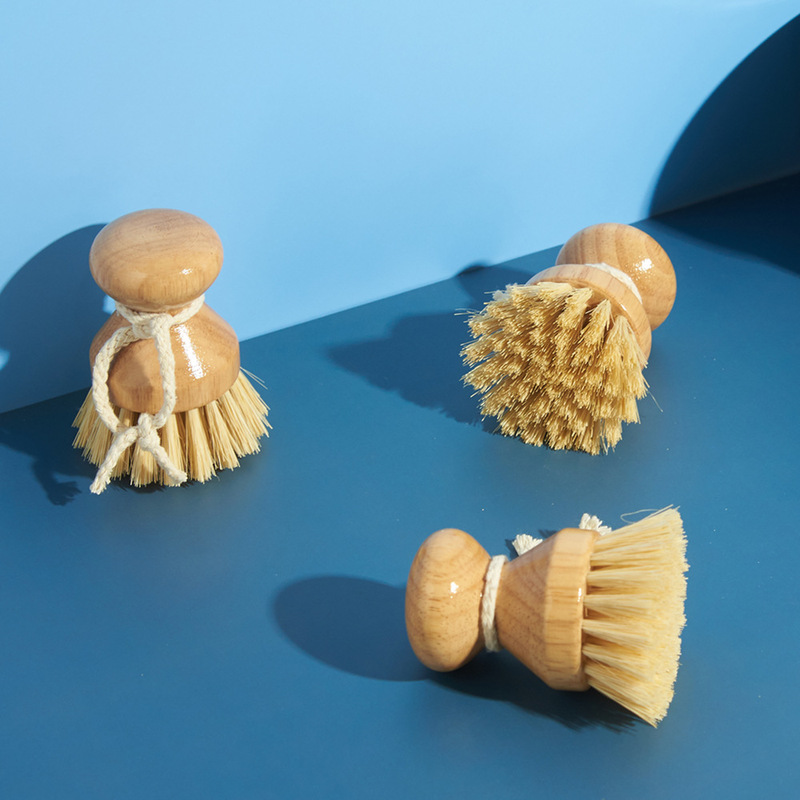 General merchandise kitchen supplies solid wood pot brush Mexican white brown silk pot brush kitchen cleaning brush wooden handle pot brush