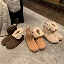 真皮雪地靴女绒皮羊羔毛鞋口下翻女新款秋冬季加厚短靴加绒棉鞋子