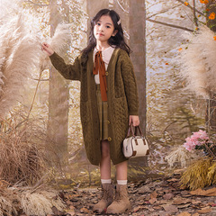 女童毛衣開衫外套秋冬款2023新款洋氣兒童冬季大童中長款針織上衣