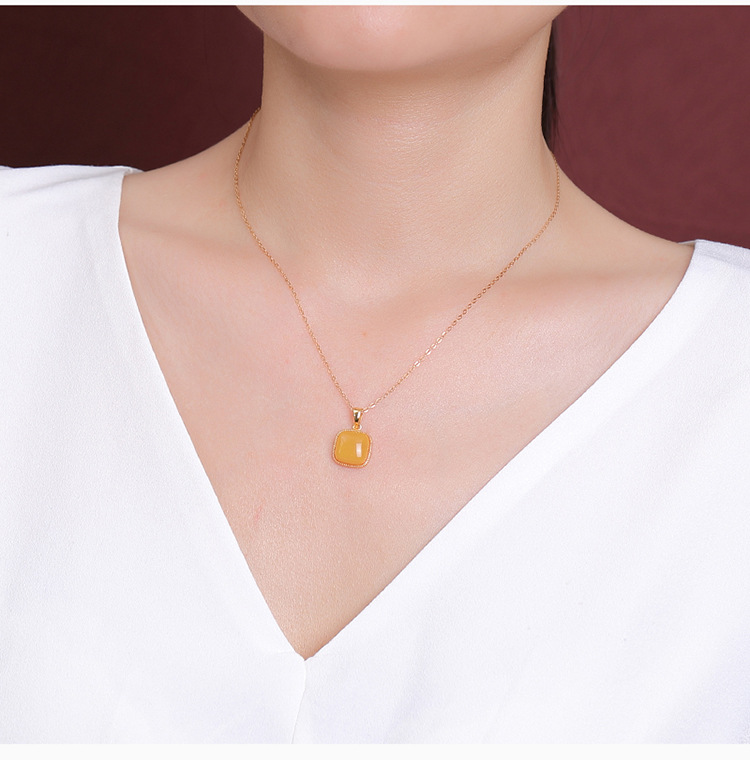 Mặt dây chuyền bạc S925 mạ vàng hình vuông phong cách cổ điển — Loại sáp ong (không có dây chuyền) chi tiết 6