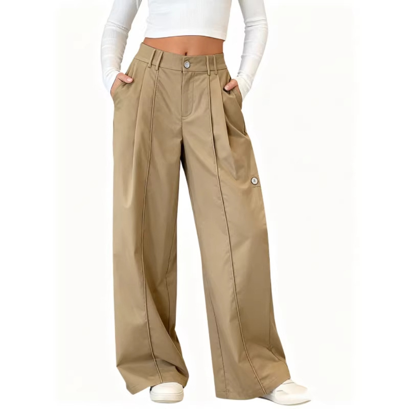 Amazon Shein Cross-Border European and American Women's Clothing 2026 Spring New Work Pants Women's Casual Straight Wide-Leg Pants