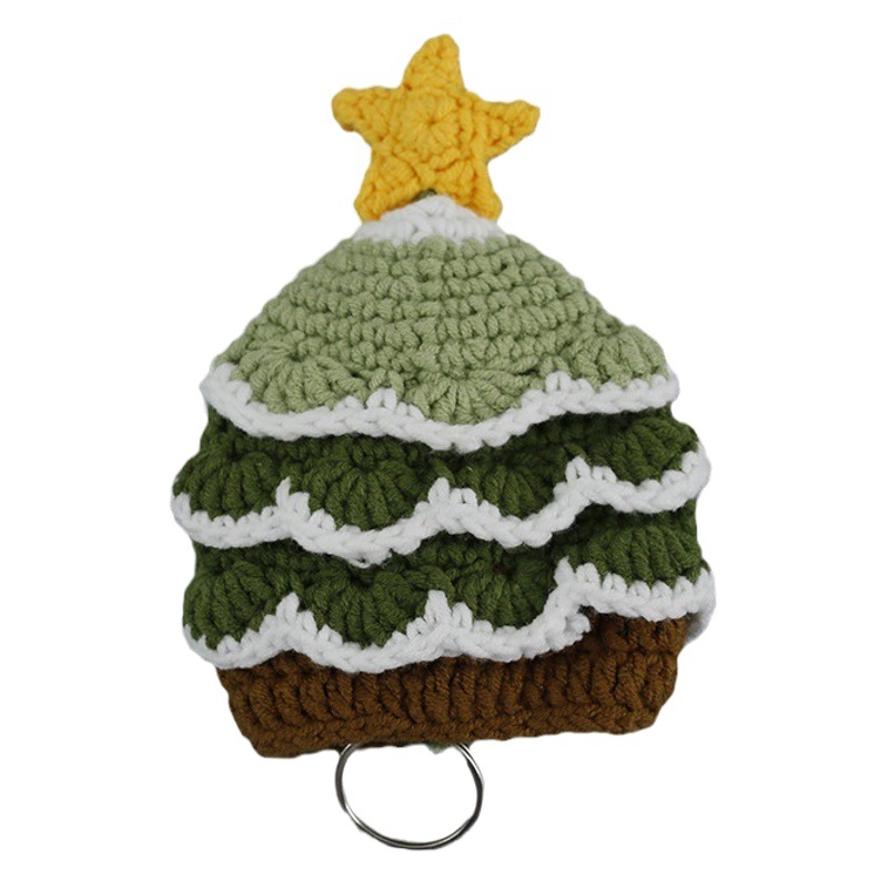 Sweet Christmas Tree Hand-woven Key Bag New Wool Crochet Car Key Protective Cover Hand-made Key Hanger