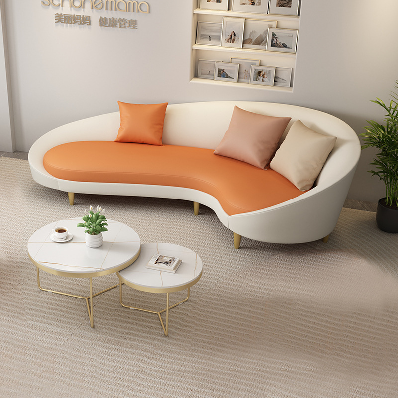Sofá curvo para vestíbulo de hotel, sofá para recepción de salón de belleza, sillón individual, juego de mesa de centro, muebles de forma irregular para tienda de ropa. image 9