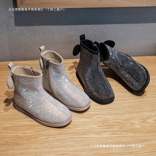 Plush Autumn and Winter Cotton Shoes, Short Boots, Kidsren's Boots, New Spring & Fall Erzi Xiaoanqi 2024 Girls' Boots, Free Shipping