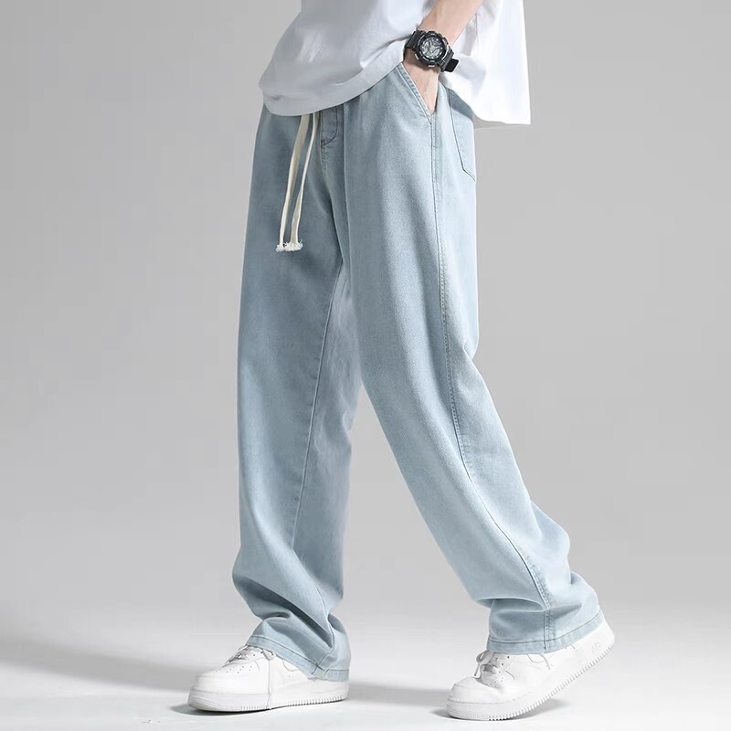 Straight Leg Jeans Men's 2023 Summer Thin Trendy Brand Loose Pendant Wide Leg Hanging Trousers Casual Pants