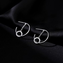 新款简约C形几何镶钻耳钉女小众设计链条圆圈耳环时尚个性耳饰