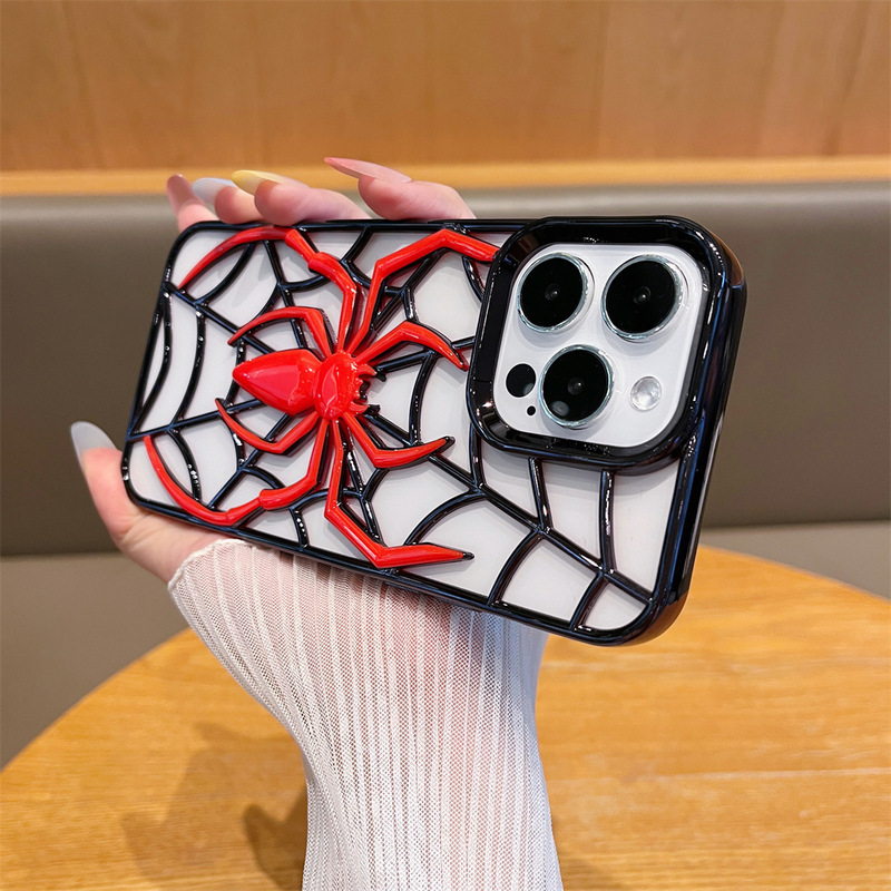 Metallic Paint Hollow-Out Heat Dissipation Spider Electroplated Phone Case for iPhone 17 Pro Max, Suitable for Apple 16/15 Cross-Border