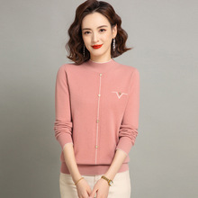 正品牌山羊绒针织打底衫女秋冬时尚洋气中年妈妈装半高领毛衣上衣