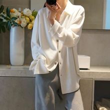 复古纯羊毛开衫女士polo领衬衣外套宽松长袖洋气秋冬新款毛衣外穿