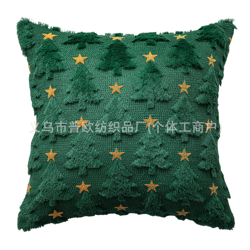 跨境抱枕套 现货圣诞树抱枕套圣诞树五角星抱枕亚马逊靠枕腰枕套|undefined