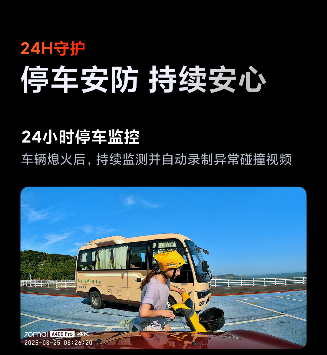 70Mai Dash Cam 4K Ultra Clear 140-Degree Wide Angle F1.55 Large Aperture Smart Hdr Car Camera A400 Pro