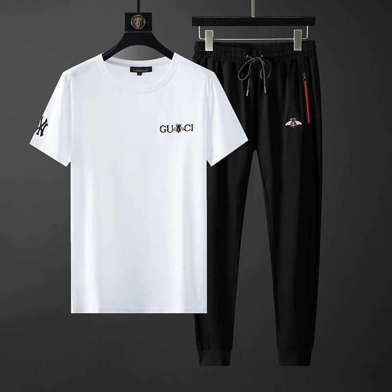 Модная брендовая футболка из мерсеризованного хлопка с короткими рукавами Little Bee, повседневный спортивный костюм, мужской летний дышащий универсальный комплект из двух предметов 2024 года
