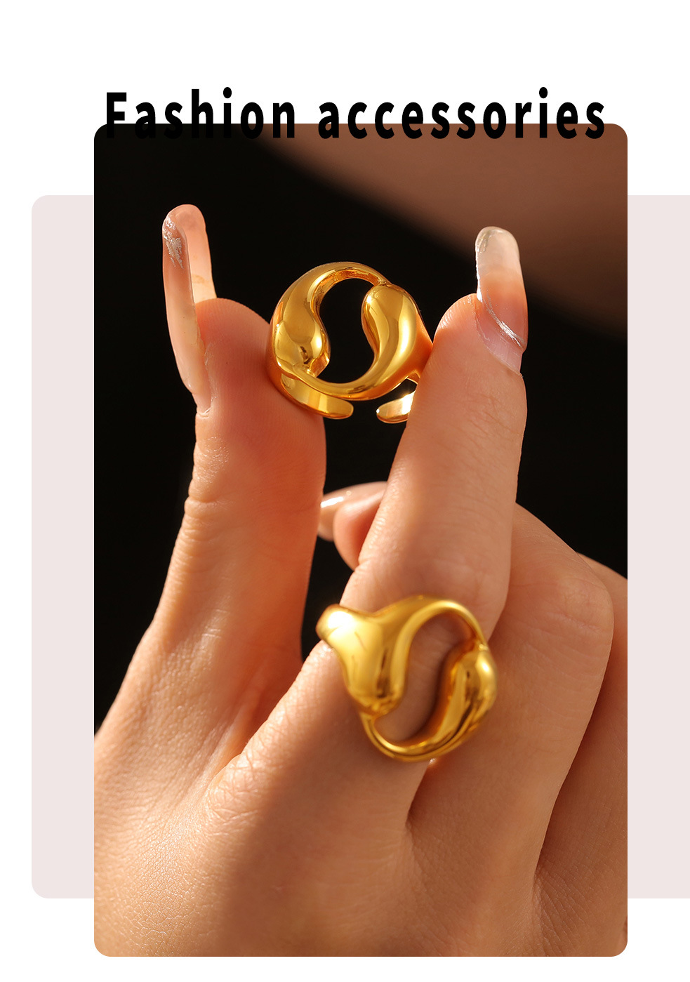 Anello da donna versatile personalizzato con doppia goccia circolare cava in acciaio al titanio, resistente allo sbiadimento_voghion.com