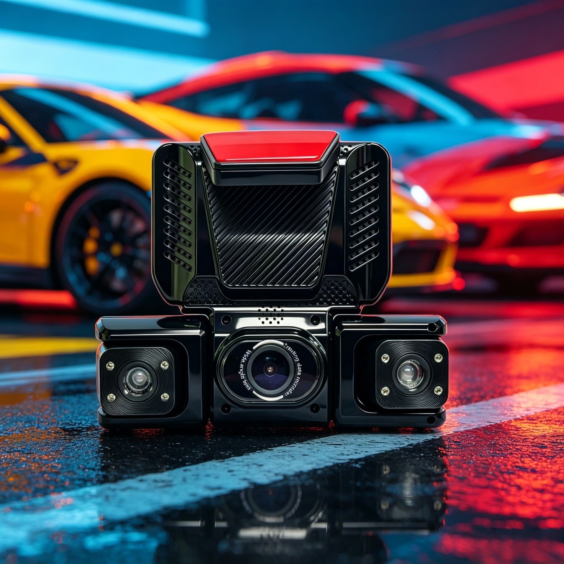 360-degree four-lens dashcam with WiFi mobile phone connectivity, infrared night vision, and loop recording