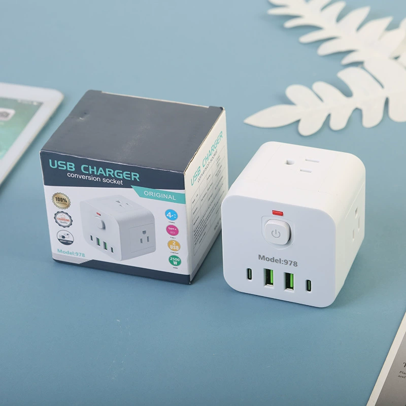 Кубик Рубика Американская вилка платформа Американский стандарт 2 USB + 2 Type-C нейтральная упаковка в коробке Черный и Белый двухцветный свет