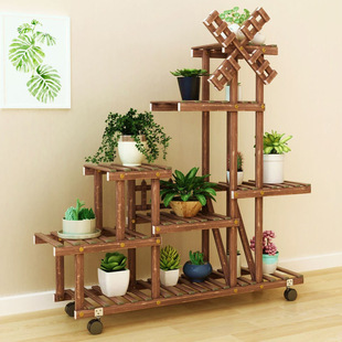 Solid Wood Flower Shelf for Living Room Indoor Multi-layer Floor-standing Balcony Storage Rack Fleshy Green Rose Plant Flower Pot Rack