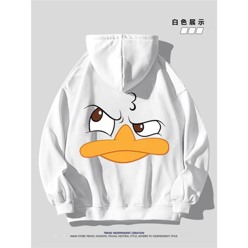 Silver Fox Velvet Fun Duck Print Hooded Sweatshirt Couple Wear ins Loose Hong Kong Style Autumn and Winter Fleece Jacket for Men Silver Fox Velvet Fun Duck Print Hooded Sweatshirt Couple Wear ins Loose Hong Kong Style Autumn and Winter Fleece Jacket for Men