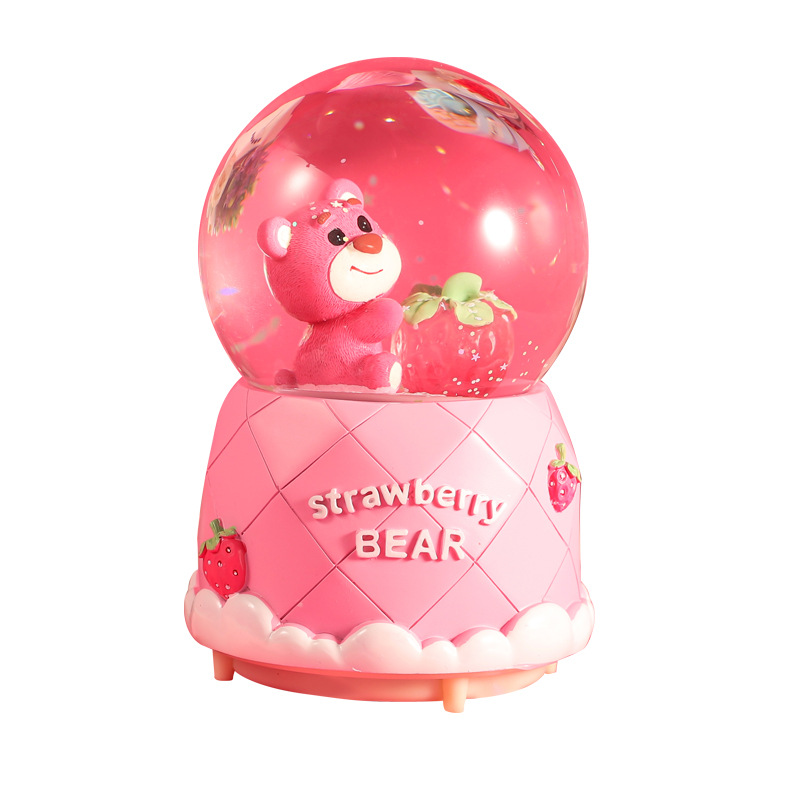 Fantasía bola de cristal dibujos animados fresa oso caja de música luminosa juguete de los niños niñas Regalo de Cumpleaños de vacaciones