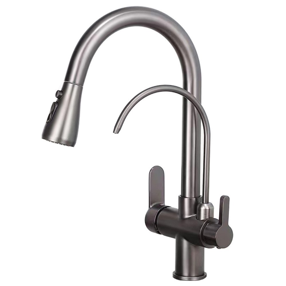 Grifo Extraíble para Fregadero de Cocina Tres en Uno de Cobre Multifuncional