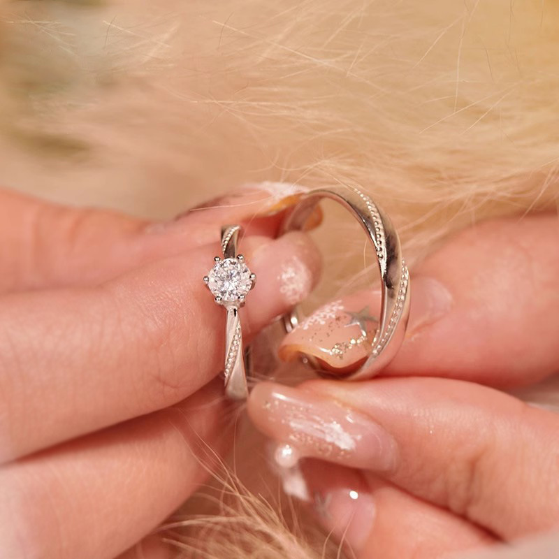 Cross-Border Accessories Couple Sterling Silver Ring Star Love Shadow New Confession Proposal Ring S925 Silver Accessible Luxury Six-Claw Wedding Ring