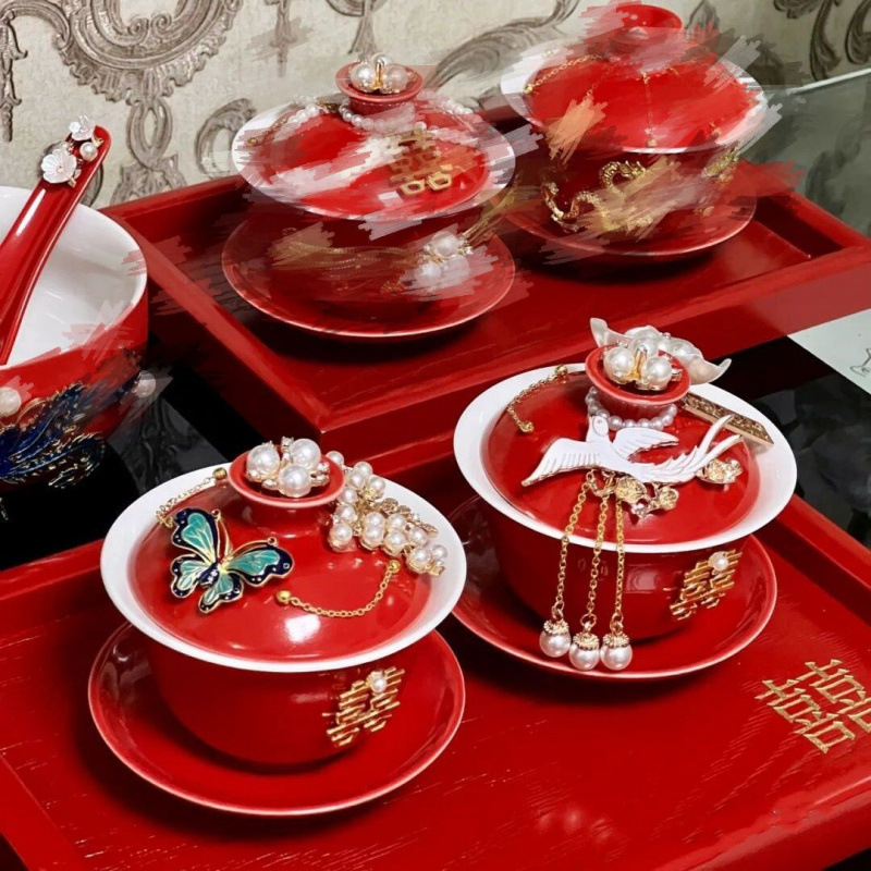 Tazas de té de boda de bodas de bodas de cerámica de decoración hecha a mano taza de boda