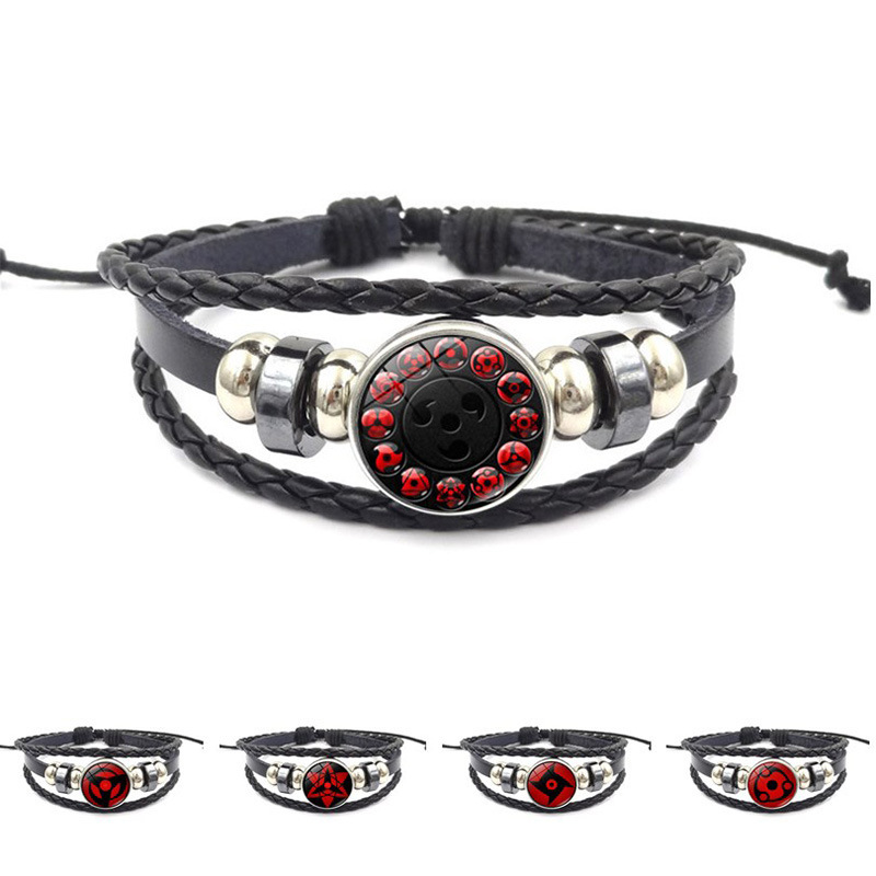 Naruto Sharingeye Anime Bracelet for Men and Women Student Gift Hand-woven Beaded Leather Bracelet Jewelry