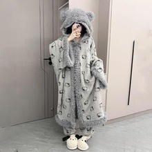 居家服斗篷批发睡衣季亲肤睡袍女冬加绒套装珊瑚绒加厚包包邮代发