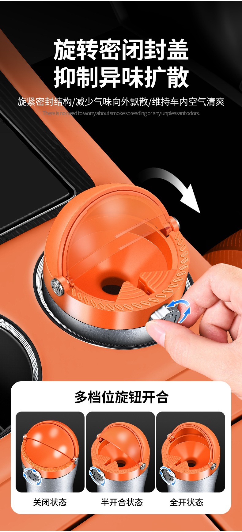 New model car ashtray with ceramic liner, fireproof, automatic pop-up lid, LED, detachable, suitable for car use, available for dropshipping