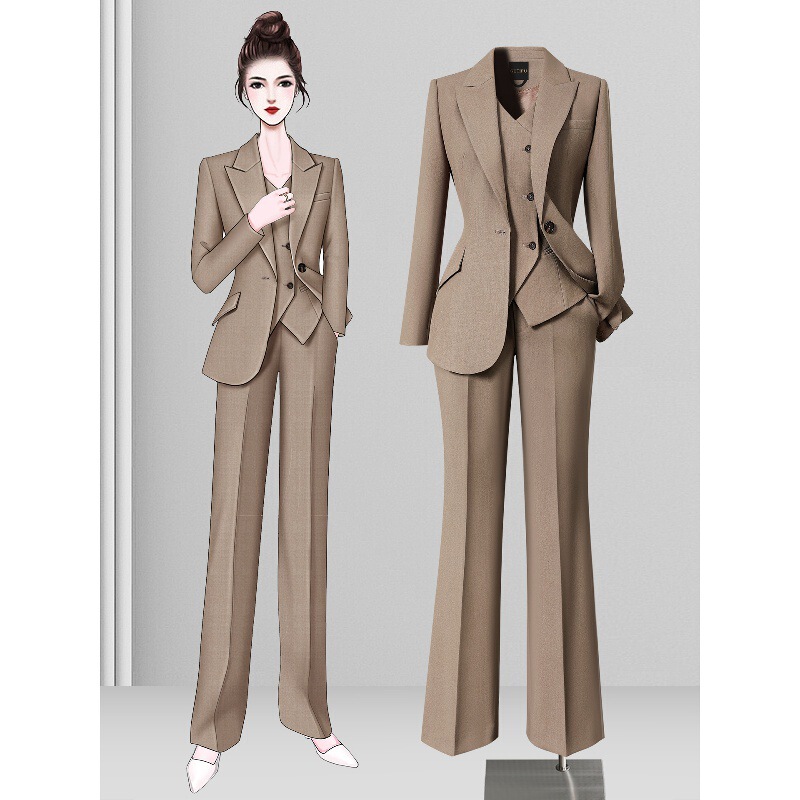 Business Formal Women's Suit, High-End, Stylish and Sassy Suit Jacket, Formal Occasion Suit Vest Three-Piece Set Autumn