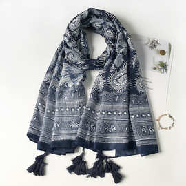 云南丽江旅游防嗮丝巾青花瓷春夏季凤凰腰果图腾印花名族风围巾女