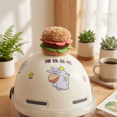 Helmet decoration: 3D plush Motosiklet dəbilqələri - individually-packaged-hamburger-helmet-accessory