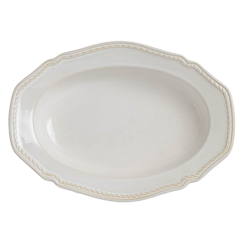 Cerámica retro francesa en relieve de alta calidad, platos de comida occidentales, platos de pescado al vapor, platos de ensalada de frutas, platos al por mayor