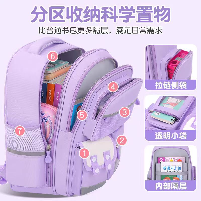 Hermosas bolsas escolares de niñas Kulomi, estudiantes de primaria, grado 1,234,56 mochila impermeable de gran capacidad