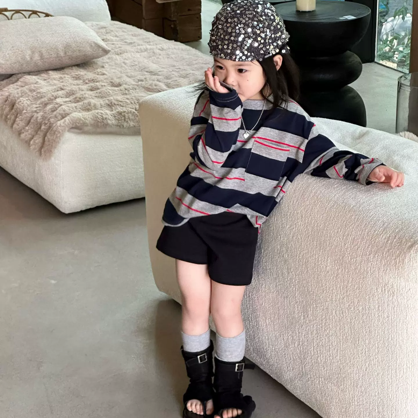 2026春季新款童装 韩版童装 女童潮范儿条纹T恤 儿童幼儿园长袖T