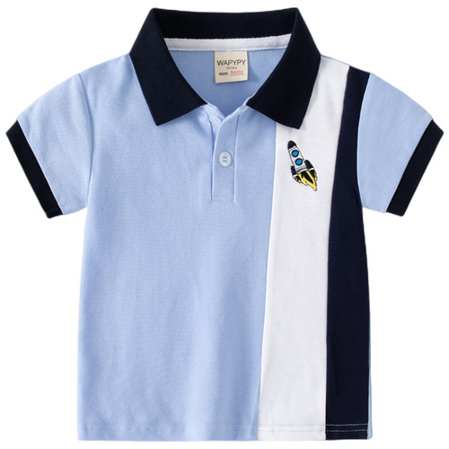 Children's short-sleeved T-shirt boys' Polo shirt summer wear 2024 new baby embroidered color matching top one piece generation trend