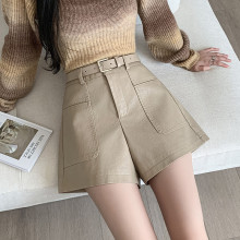 现货皮短裤女2025冬新款pu皮阔腿裤高腰休闲裤宽松裤子外穿靴裤女