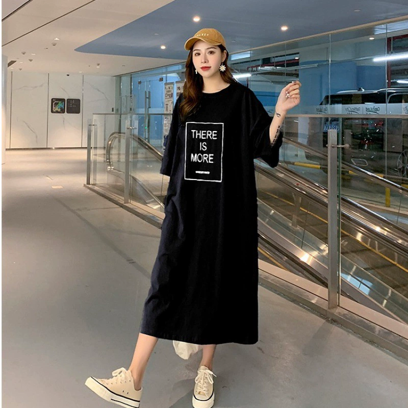 Хлопковый молочный шелк # летняя ночная рубашка с короткими рукавами, Женская Повседневная футболка с длинными рукавами выше колена, юбка, домашнее платье больших размеров