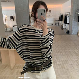 IMISS含33%羊毛2025秋冬撞色条纹宽松慵懒风百搭显瘦羊毛针织衫女
