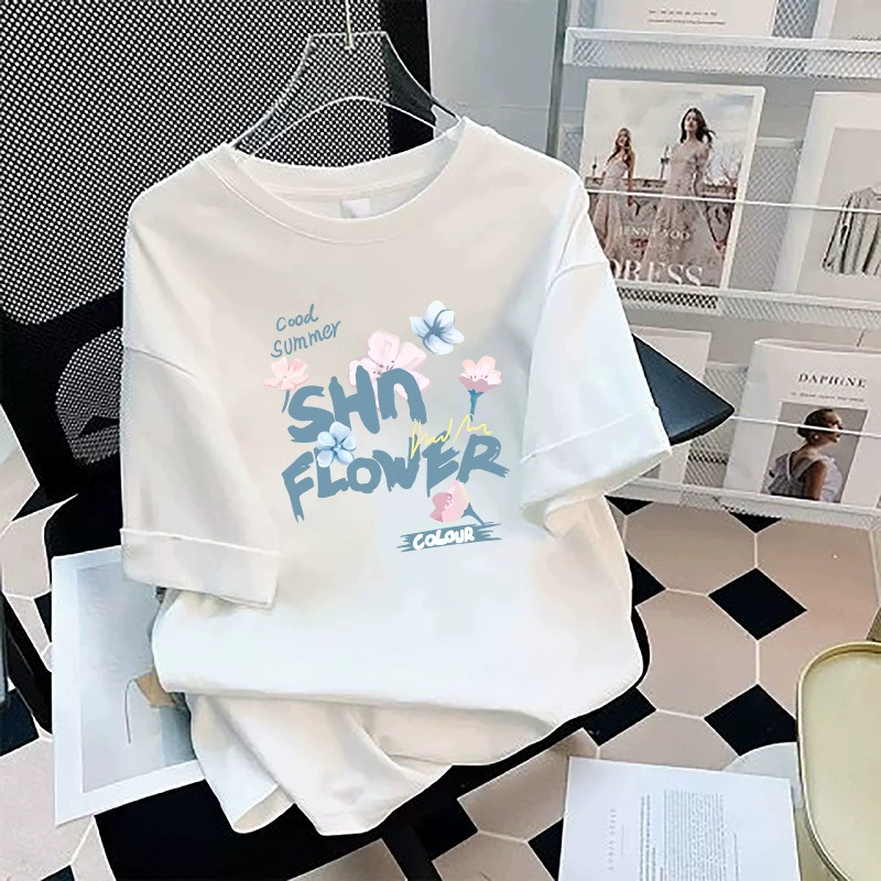 Футболка женская из чистого хлопка с коротким рукавом, летняя, модная, унисекс, в стиле Ins, больших размеров, базовая, для полных женщин, коллекция 2026 года