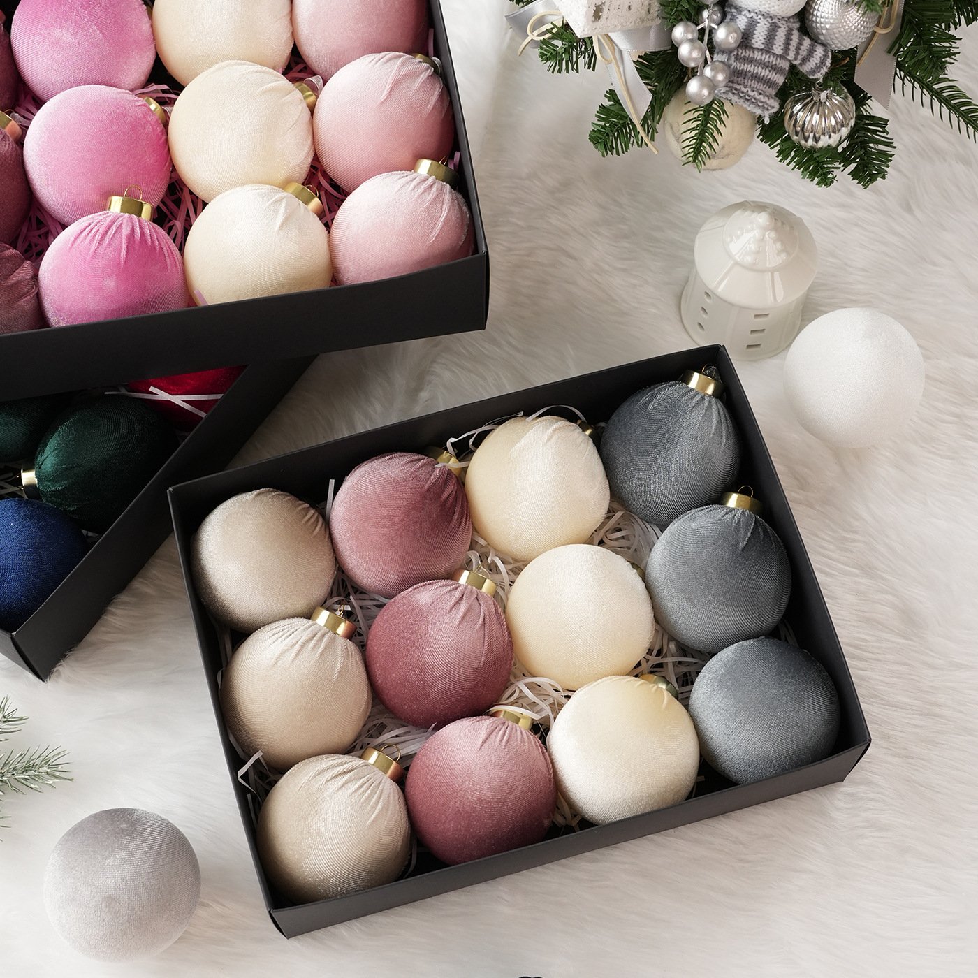 Bolas de tela transfronteriza tela de lana bola de plástico árbol de Navidad decoración colgante colgante decoración de la escena de la bola colgante props